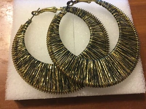 Enormes pendientes de aro con cuerda Raffia 2020 hechos a mano de moda para mujer de 2,5" dorados/negros - Imagen 1 de 6