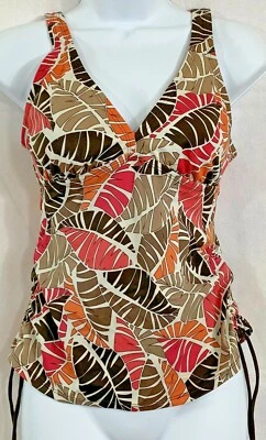 Tankini Jantzen Classics Talla 8 Multicolor Diseño Hoja Cuello en V Costuras con Cordón Foto 1 de 4