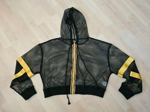 LF Los Angeles Streetwear Black & Gold Cropped Mesh Hoodie Womens Size Small - Picture 1 of 8