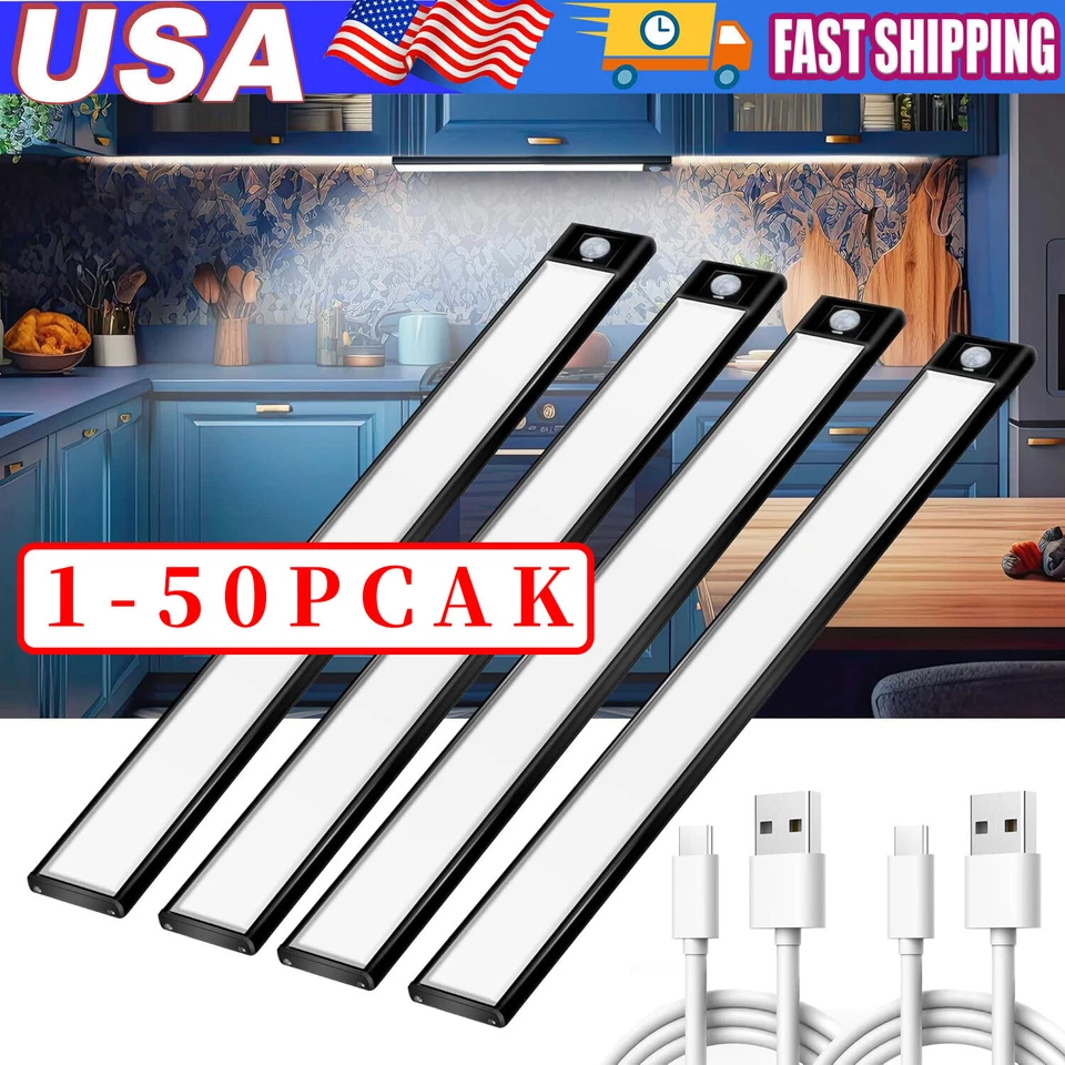 Tira de lámpara de cocina recargable USB con sensor de movimiento LED debajo del armario Foto 1 de 4