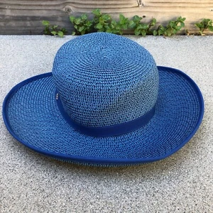 Vintage CAPPELLI Straw Paper Sun Hat Women's One Size Blue Wide Brim Cap - Picture 1 of 9