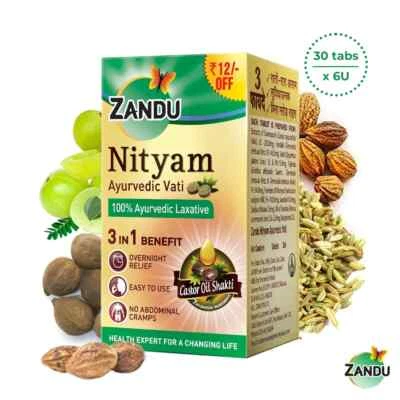 Zandu Ayurvedic Nityam Tablets (60 Tabs) for Constipation, Useful in Gas,Acidity