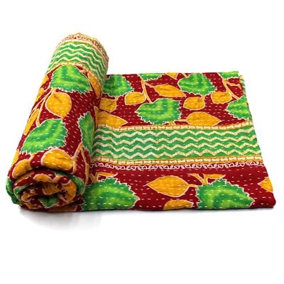 Vintage Kantha Quilt Indian Cotton Bedspread Embroidered Blanket Throw - Image 1 of 4