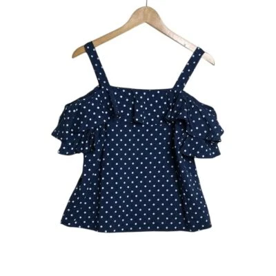 J. Blusa para mujer Crew azul marino a lunares con volantes fuera del hombro talla 6 Foto 1 de 4