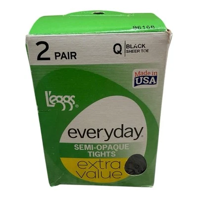 L'eggs Everyday 2-Pair Semi-Opaque Black Sheer Toe Tights - Size Q (Large) 96168 - Image 1 of 4