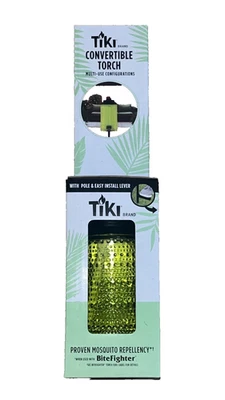 TIKI Green Glass Convertible Torch 3 Size - 68” Full, 53”Garden, 8” Table - Image 1 of 3