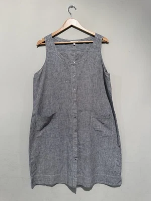 Vestido recto Eileen Fisher sin mangas con botones de lino para mujer L negro blanco a rayas Foto 1 de 4