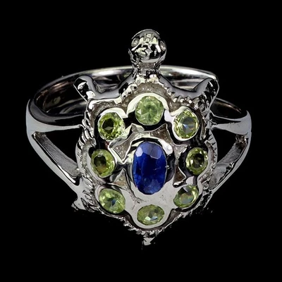 Кольцо из стерлингового серебра 925 пробы с овальным кианитом 4x3 мм перидотом черепахой драгоценным камнем ювелирные изделия 8,5 - Изображение 1 из 4