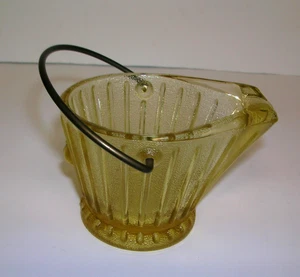 Yellow Glass Coal Hod Scuttle Bucket Ashtray Hazel Atlas Very Nice 2" Tall - Picture 1 of 5