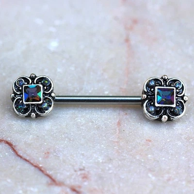 PAIR of 316L Stainless Steel Ornate Vitrail Medium Nipple Bar - Image 1 of 4