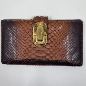Vintage Chloe Faux Python Long Wallet Checkbook Cover Dark Brown Leather Italy - Picture 1 of 13