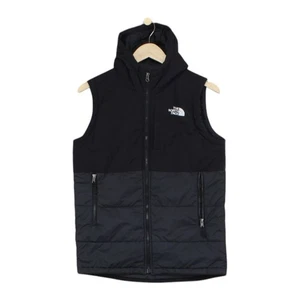 North Face Quilted Vest Jacket Boys Size XL Black Hooded Full Zip - Picture 1 of 14