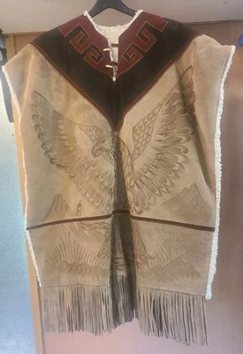 Poncho Mexicano Cuero Lana Hecho a Mano Gaban Piel Lana Genuino Auténtico ÚNICO EN SU CLASE  Foto 1 de 4