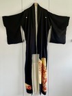 Vintage Japanese Kurotomesode Silk Kimono 5 Kamon Formal Wedding Fan Motif