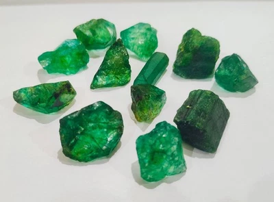 Loose Gemstone Certified Natural Green Emerald Uncut Rough 430.65Ct 13Pcs A031 - image 1 of 4