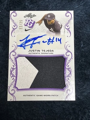 JUSTIN TEJEDA 2018 Leaf PERFECT GAME Autograph PATCH # 22/25 RANGERS - Image 1 of 4