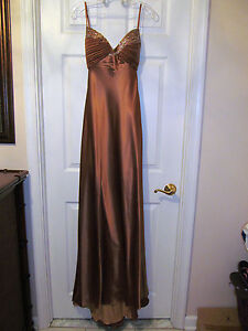 NWT TONY BOWLS Prom Formal Evening Pageant GOWN Sz 4 Beaded Bronze Brown Dress 