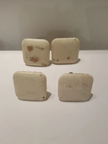 Lot of 4 Antique VTG Wood Square Drawer or Cabinet Handle Knob Pulls w/screws Cover