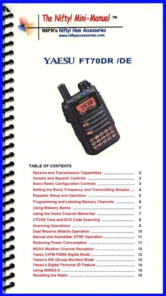 Nifty Accessories Mini-Manual for The Yaesu FT-70DR  - Image 1 of 1