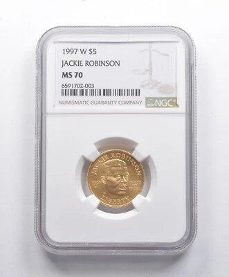 MS70 1997-W $5 Jackie Robinson Gold Commemorative NGC *8806 - Image 1 of 3