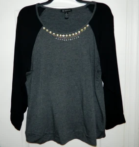 Women's INC Gray Dressy Sweatshirt w/Gems Size 2X - Picture 1 of 4