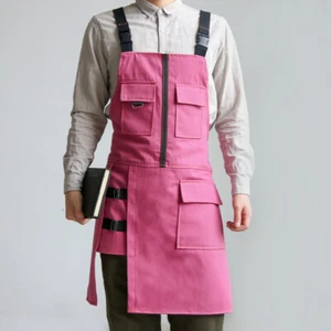 Women Men Denim Apron with Pockets Buckle Strap Baking Cooking Barber Chef Work - Picture 1 of 17