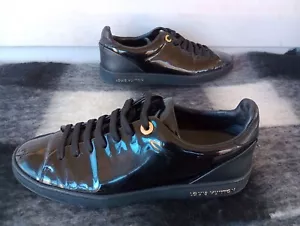 LOUIS VUITTON Frontrow Black Patent Leather Low Top Sneakers Shoes Sz 37 Italy - Picture 1 of 11