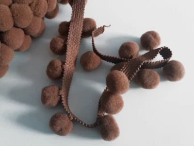 POM POM Bobble Trim Fringe Size XL - 2cm/0.8" Best Quality #C DARK BEIGE - Image 1 of 3