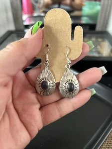 Nachlass Vintage wunderschöne lange Sterling Silber Onyx Ohrhänger Ohrhänger - Bild 1 von 2
