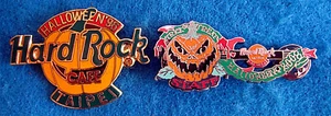LAS VEGAS HOTEL STAFF HALLOWEEN 2008 GUITAR + TAIPEI PUMPKIN Hard Rock Cafe PINS - Picture 1 of 1
