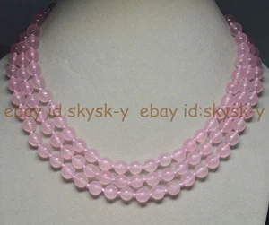 3 Rows Natural 8mm Pink Chalcedony Round Beads Gemstones Necklaces 17-19'' - Picture 1 of 2
