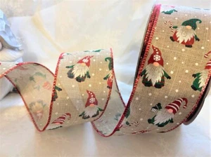 Christmas GNOMES IN YOUR HOME Festive Gonks - Luxury Wire Edge Ribbon 63mm - Picture 1 of 4