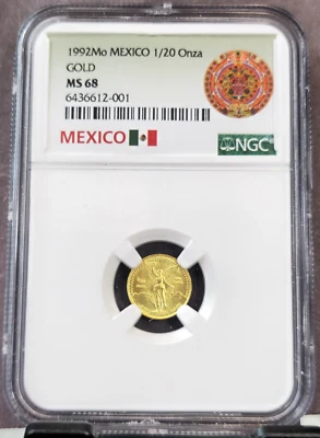 1992 MEXICO GOLD 1/20 ONZA LIBERTAD NGC MS 68 EXTREMELY RARE GEM BU BEAUTY - Image 1 of 3