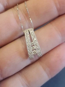 14k White Gold 0.52ct Diamond Pendant w/ 18" White Gold Chain. 3.2gr - Picture 1 of 9