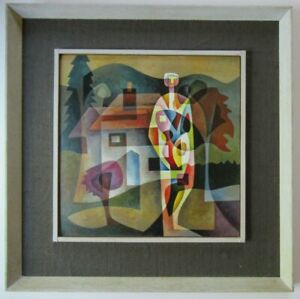 Original JOHN REILLY Listed Cubist Abstract Mid Century Acrylic Painting Framed