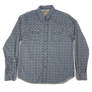 Men's Guess Long Sleeve Pearl Snap Shirt Blue Geometric XL Western Cowboy - Picture 1 of 11