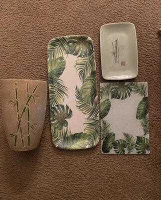 Tropical decor bundle - vase, trays, cutting board - Image 1 of 4