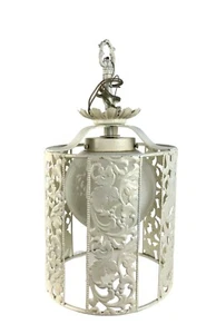 Vintage italienischer Stil weiß bemalt Tole Kronleuchter Swag Lampe einzelne Käfigleuchte - Bild 1 von 7