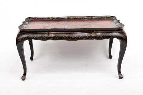 Vintage Chinoiserie Hand Painted And Lacquered Coffee Tray Table Cover