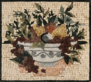 Abstract Bowl of Fruit Grapes Pears Marble Mosaic - Picture 1 of 1