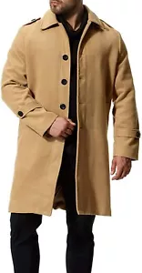 Men's Classic Lapel Collar Single Breasted Wool Blend Midi Long Trench Coat Cml - Picture 1 of 5
