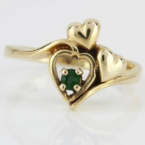 14 Karat Gelbgold und Smaragd Herz Geburtsstein Ring - Bild 1 von 5