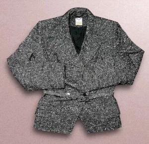Vintage Mondi Damen Tweed Blazer Jacke mit Gürtel schwarz weiß Größe 10 - Bild 1 von 9