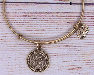 NEW NWOT Alex and Ani Older Vintage Saint Christopher Charm Gold Bracelet (A) - Picture 1 of 3