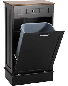 Tilt Out Trash Bin Cabinet Dog Proof Trash Can Holder Kitchen Island, Black - Picture 1 of 9