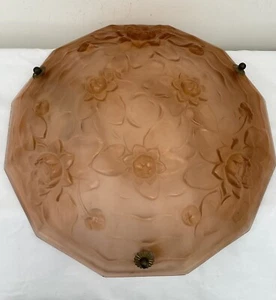 Französische Art Deco Pfirsichfarbene Glas Deckenleuchte Pendelleuchte Plafonnier - Bild 1 von 11