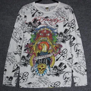 Ed Hardy All Over Print Langarmshirt weiß Tattoo Grafik Herren M - Bild 1 von 8