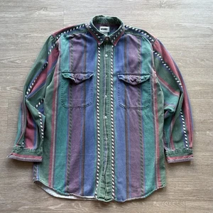 Men’s 1990’s VINTAGE AZTEC WESTER Button Up SIZE LARGE Grunge STREETWEAR Layer - Picture 1 of 7