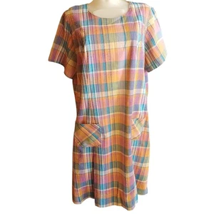 sz 18 Vintage Dress MooMoo JCPenney Plaid Chore Pockets House Granny 1970's - Picture 1 of 8
