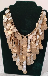 Collar Babero Moneda Boho De Colección Mujeres Tono Dorado Gitano Danza del Vientre Distintivo Flecos - Imagen 1 de 4